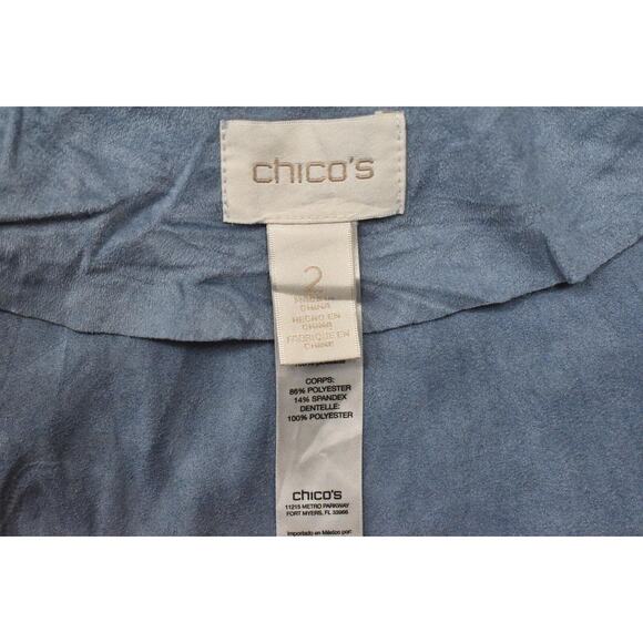 Chico's Women's Blue Open Cardigan Size 2 Polyester Geometric Suede - Picture 9 of 10